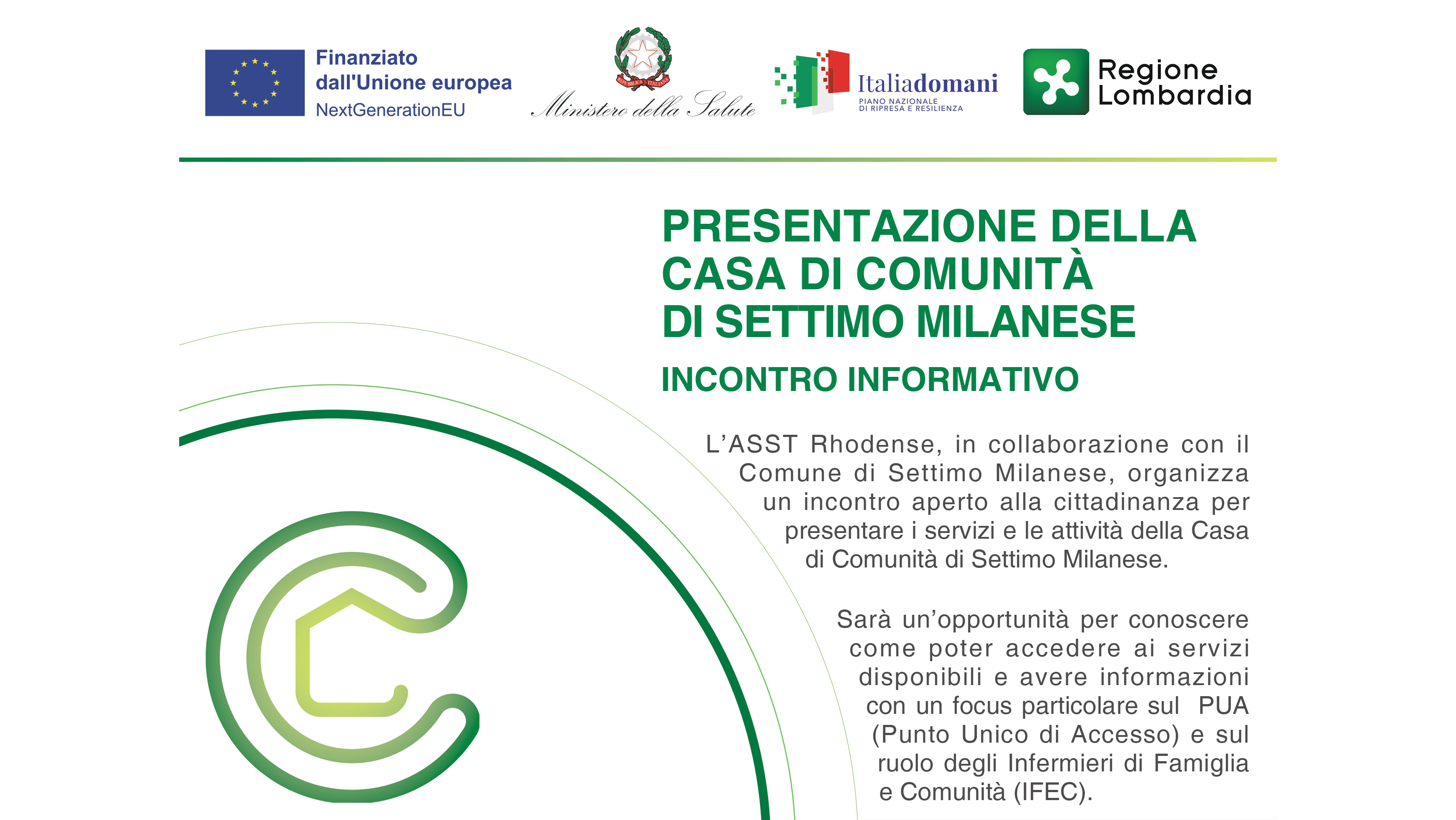 locandina della presentazione della Casa di Comunità di Settimo Milaneese